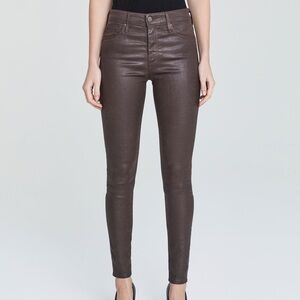AG Adriano Goldschmied Leatherette Coated Skinny Jeans in Brown